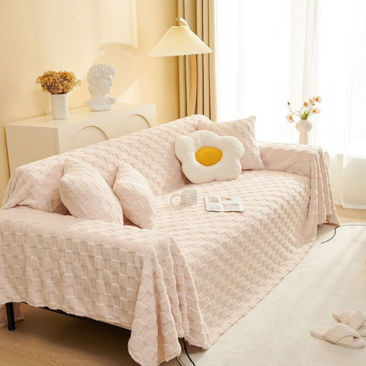 Checkered Plush Velvet Sofa Cover for Living Room