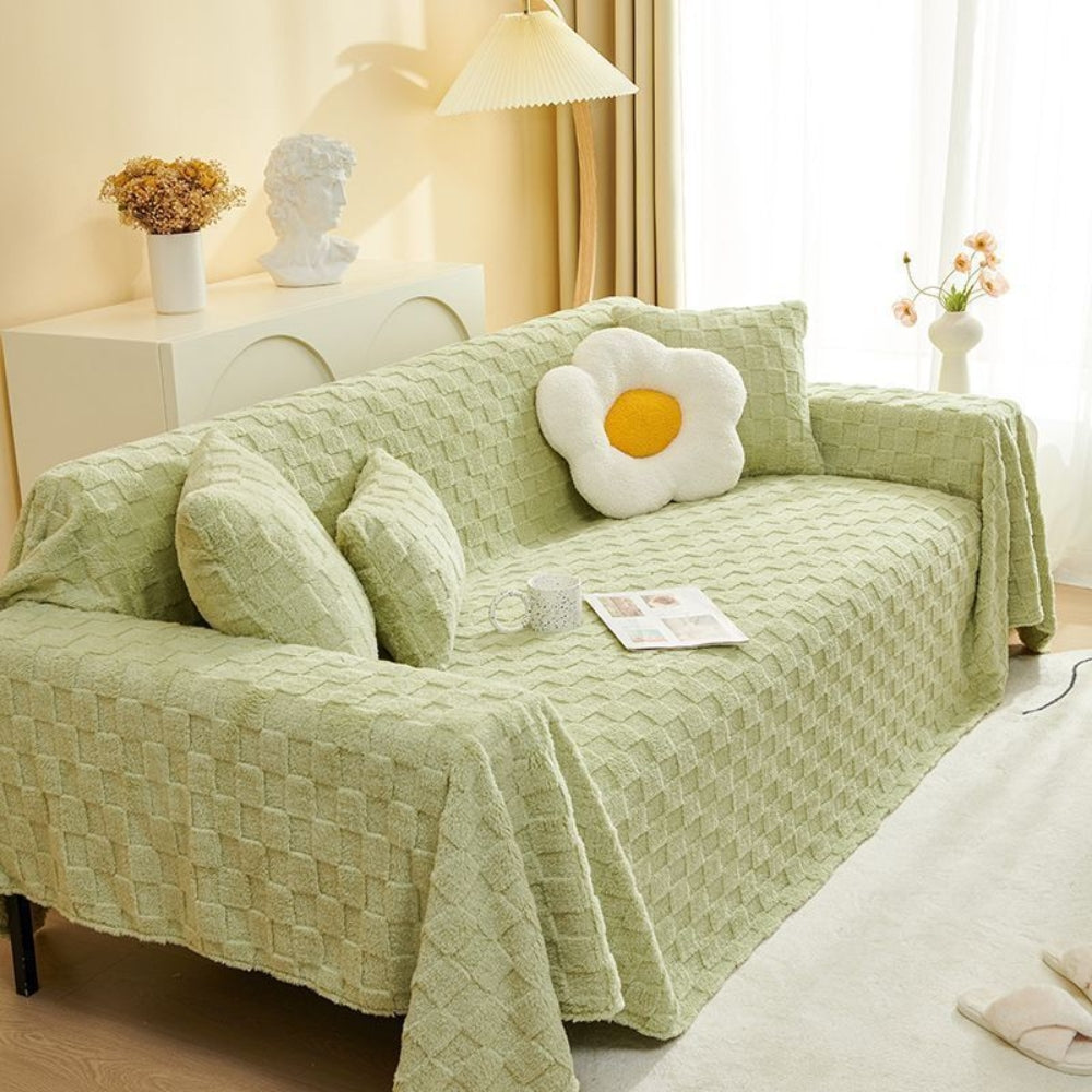 Checkered Plush Velvet Sofa Cover for Living Room