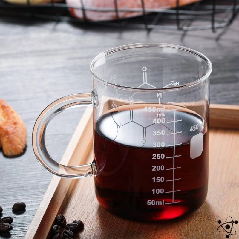 Glass Chemistry Mug with Caffeine Molecular Design