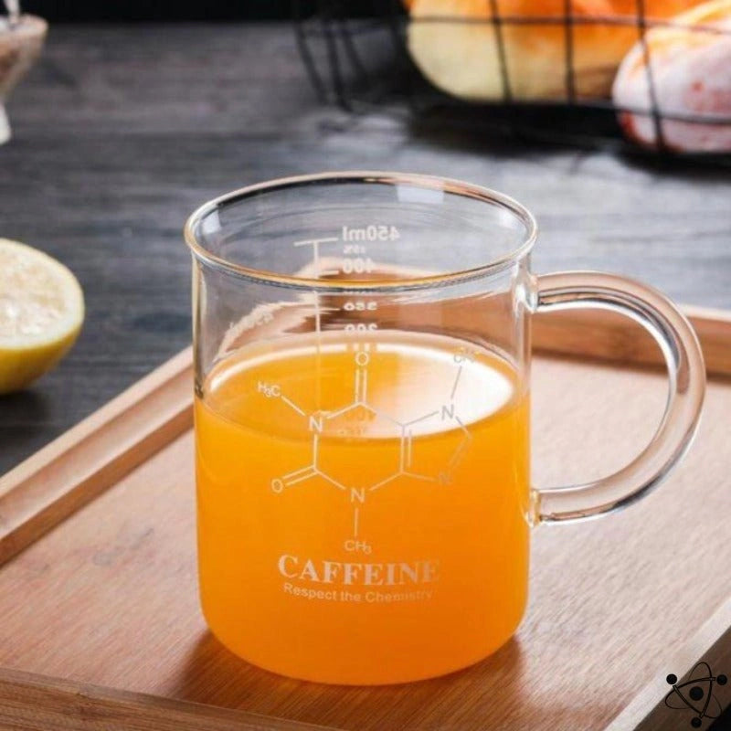 Glass Chemistry Mug with Caffeine Molecular Design