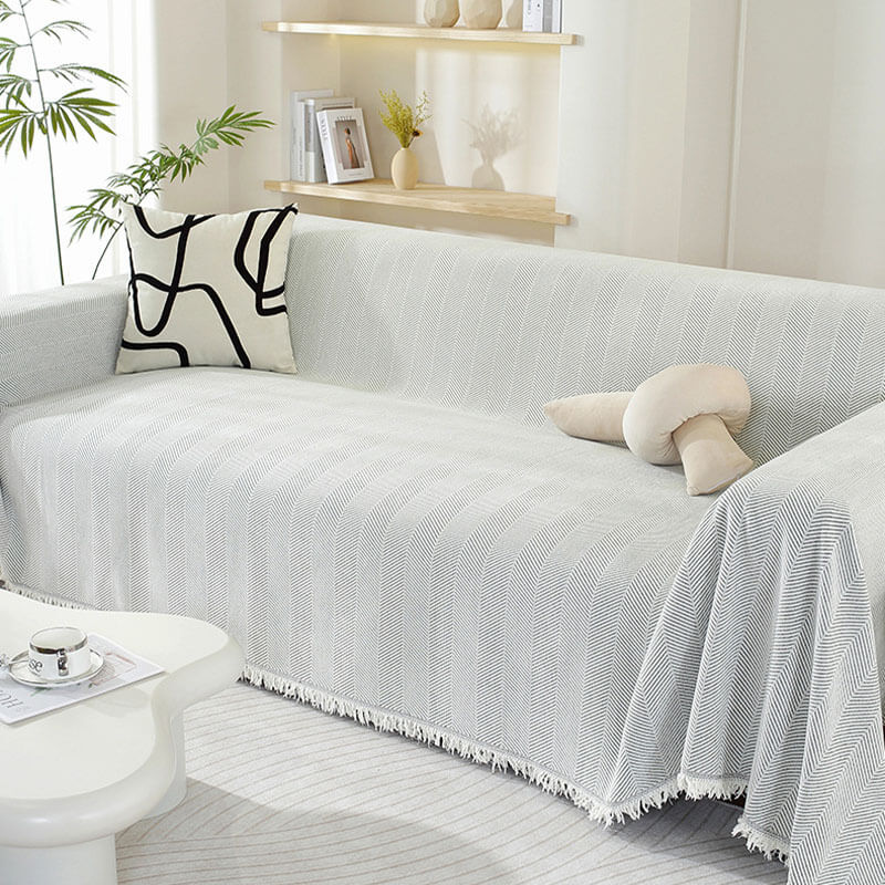 Chenille Herringbone Tassel Couch Cover