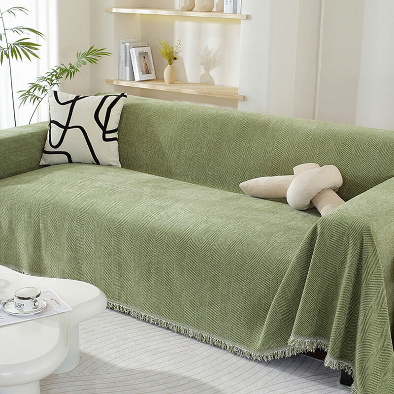 Chenille Herringbone Fringe Sofa Cover