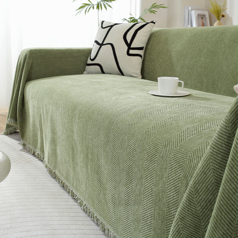 Chenille Herringbone Tassel Couch Cover
