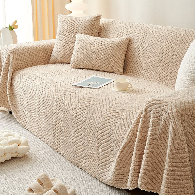 Chenille Plush Sofa Cover for Pet-Friendly Comfort
