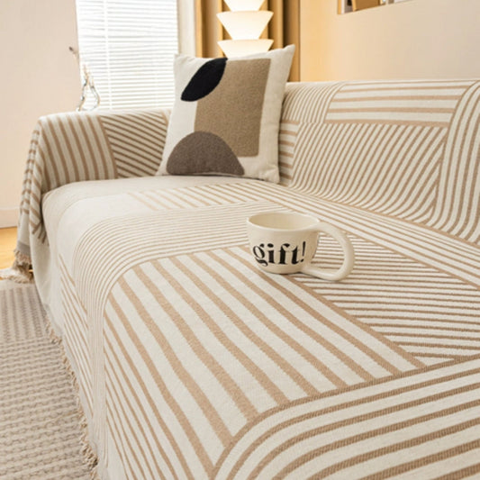 Chenille Striped Tassel Sofa Cover for Armchairs and Sectionals