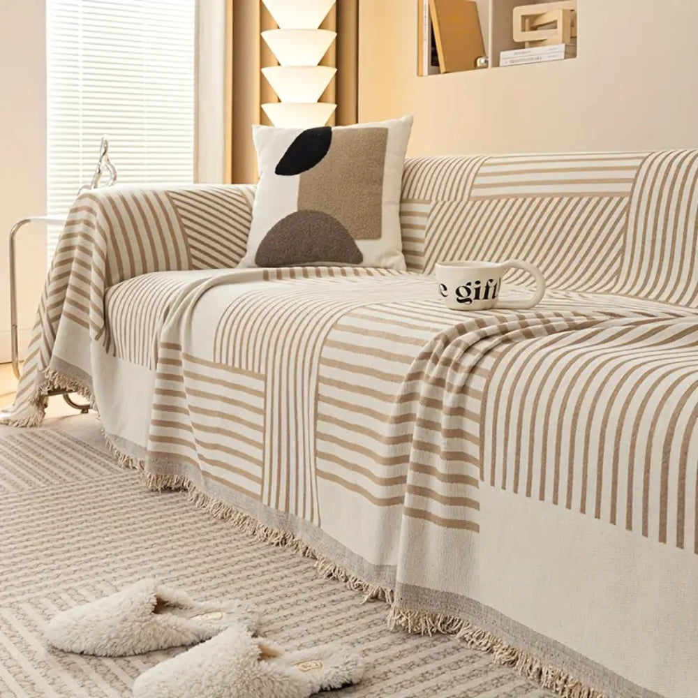 Chenille Striped Tassel Sofa Cover for Armchairs and Sectionals