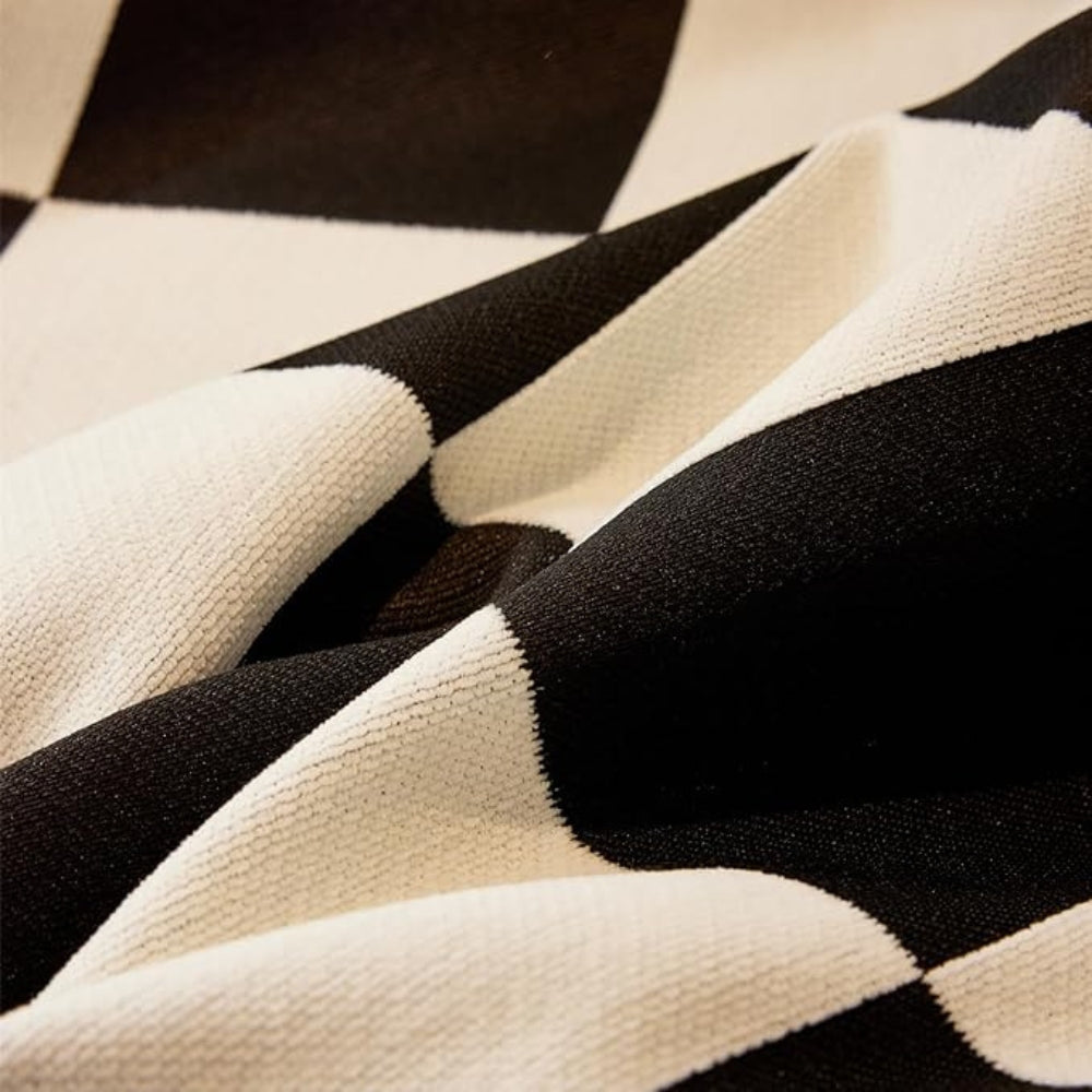 Checkered Tasseled Sofa Cover in Cotton-Microfiber Blend