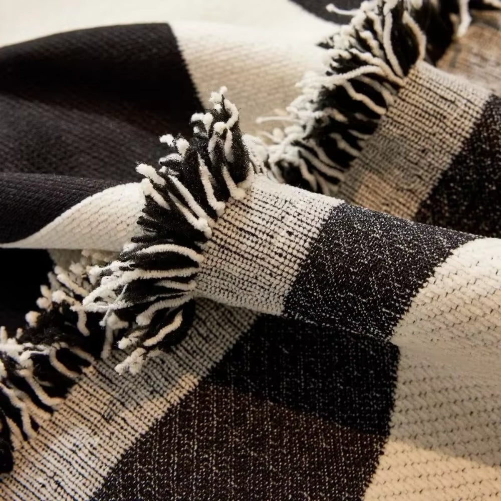Chess Board Chic Tasseled Sofa Cover in Cotton-Microfiber