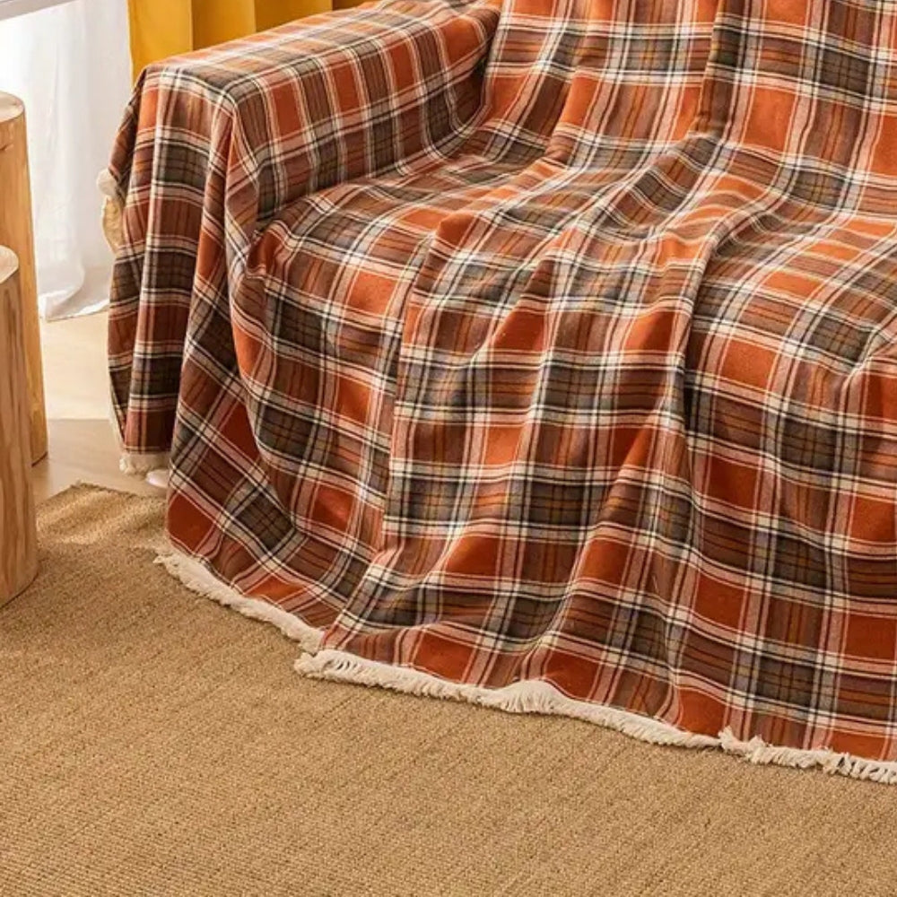 Autumn Chestnut Plaid Sofa Cover for Everyday Use