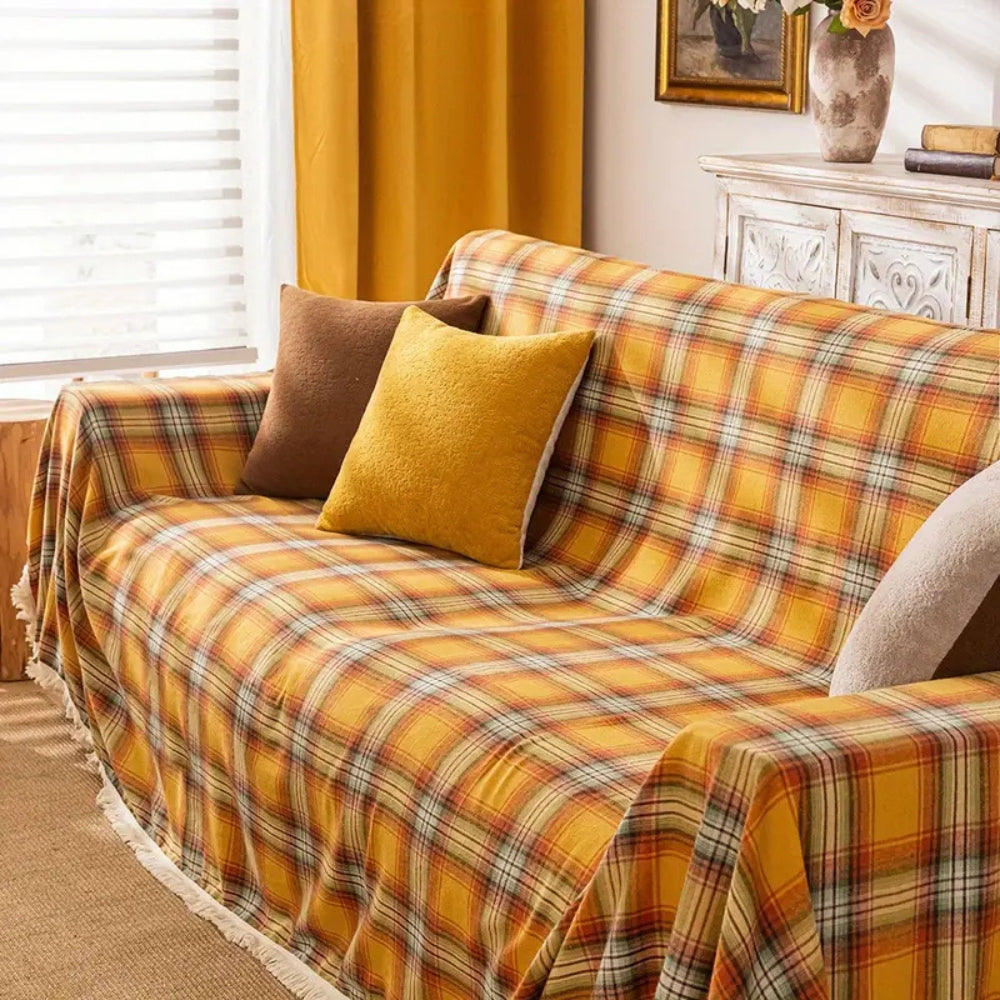 Autumn Chestnut Plaid Sofa Cover for Everyday Use