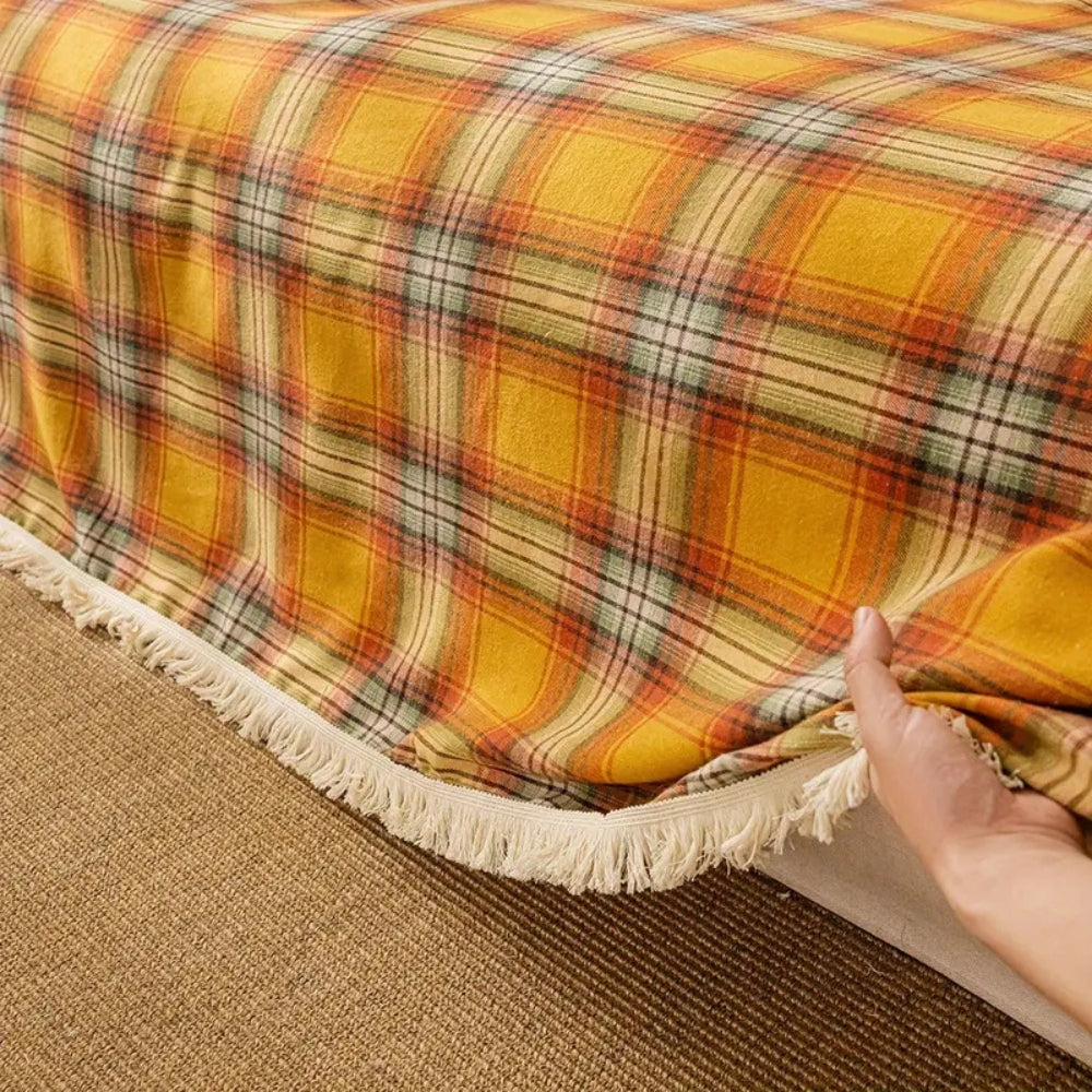 Autumn Chestnut Plaid Sofa Cover for Everyday Use