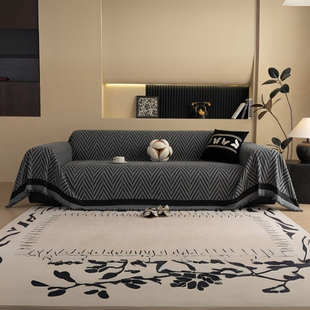 Chevron Herringbone Tassel Sofa Cover in Microfiber