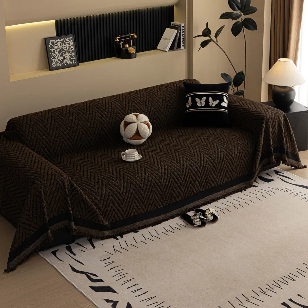 Chevron Herringbone Tassel Sofa Cover in Microfiber
