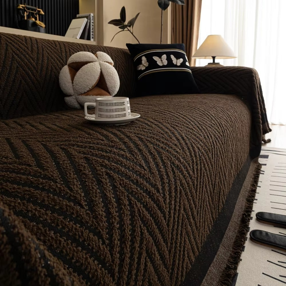 Chevron Herringbone Tassel Sofa Cover in Microfiber