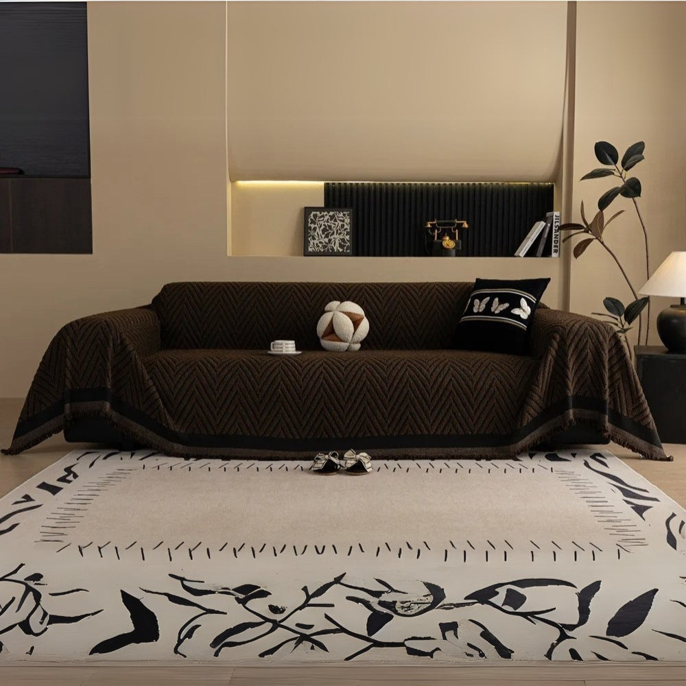 Chevron Herringbone Tassel Sofa Cover in Microfiber