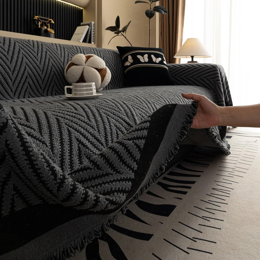Chevron Herringbone Tassel Sofa Cover in Microfiber