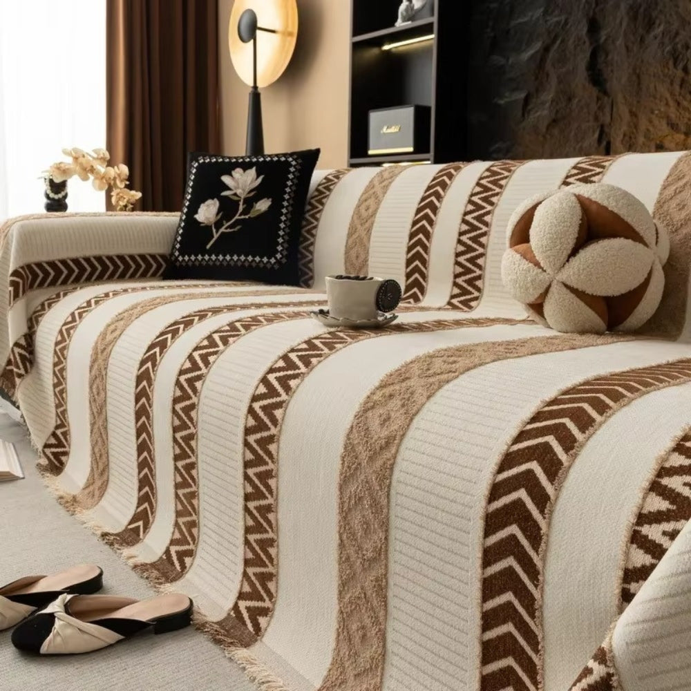Chevron Pattern Chenille Sofa Cover - Soft, Non-Slip Slipcover