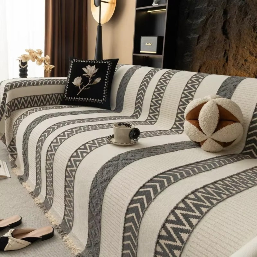 Chevron Pattern Chenille Sofa Cover - Soft, Non-Slip Slipcover