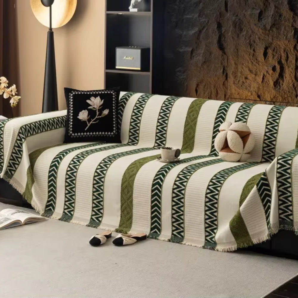 Chevron Pattern Chenille Sofa Cover - Soft, Non-Slip Slipcover