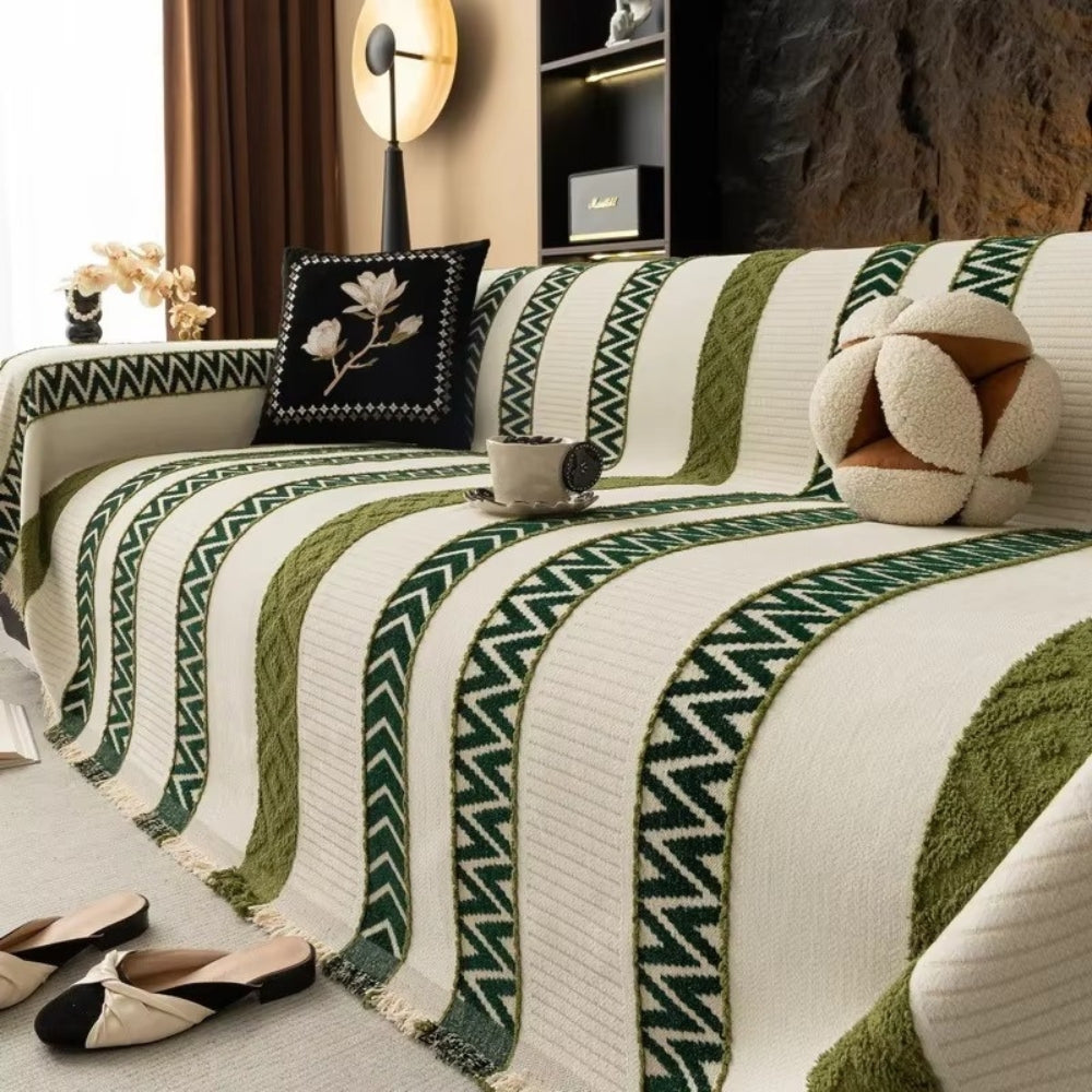 Chevron Pattern Chenille Sofa Cover - Soft, Non-Slip Slipcover