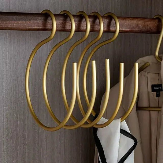 S-Shaped Metal Wardrobe Hangers Set of 5 - Matte Gold and Silver