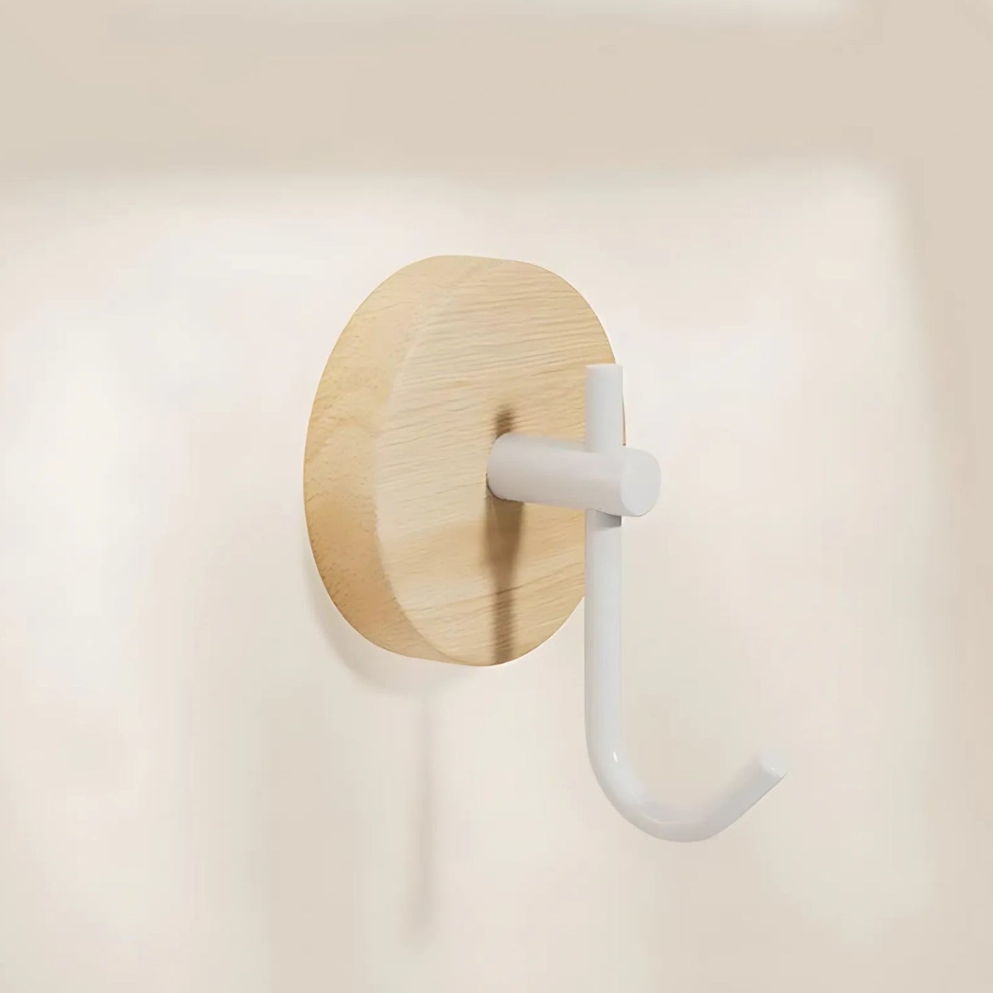 Round Self-Adhesive Timber Wall Hook for Coats and Towels