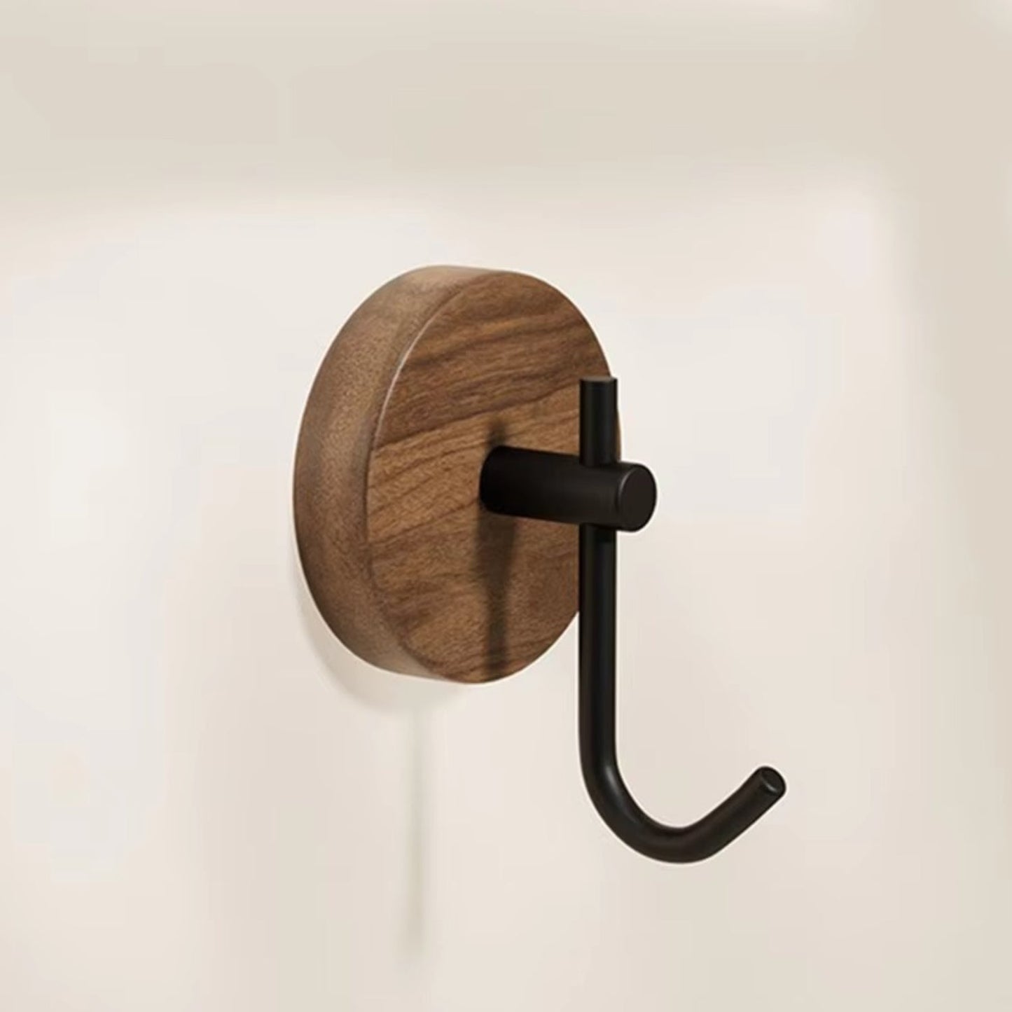 Round Self-Adhesive Timber Wall Hook for Coats and Towels