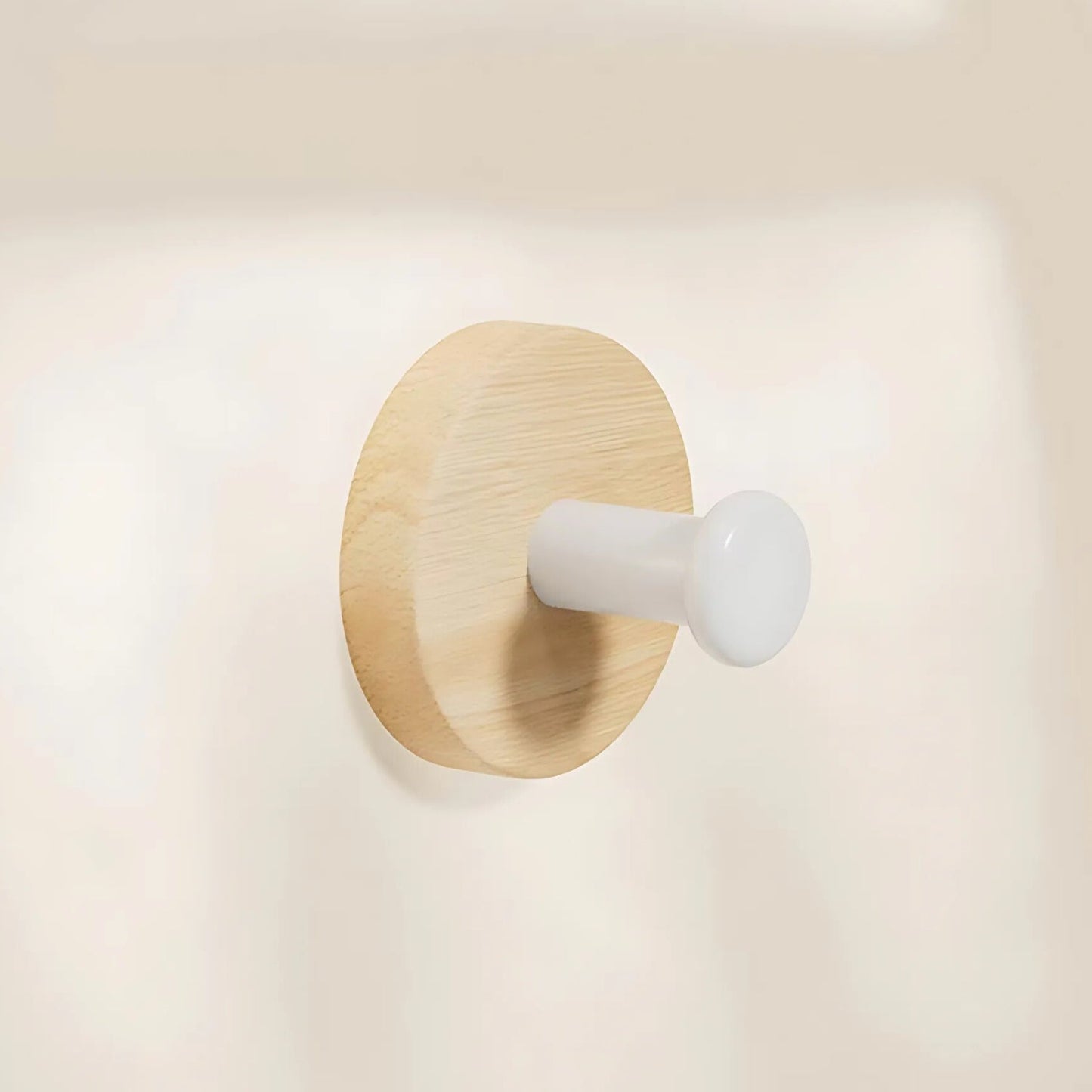 Round Self-Adhesive Timber Wall Hook for Coats and Towels