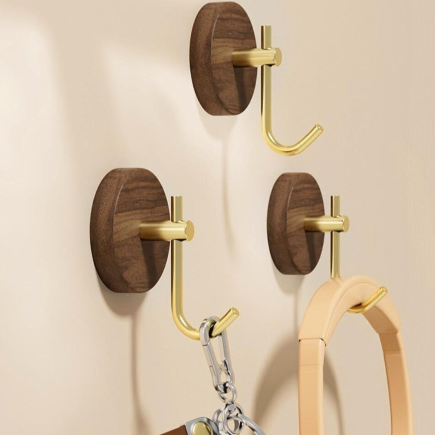 Round Self-Adhesive Timber Wall Hook for Coats and Towels