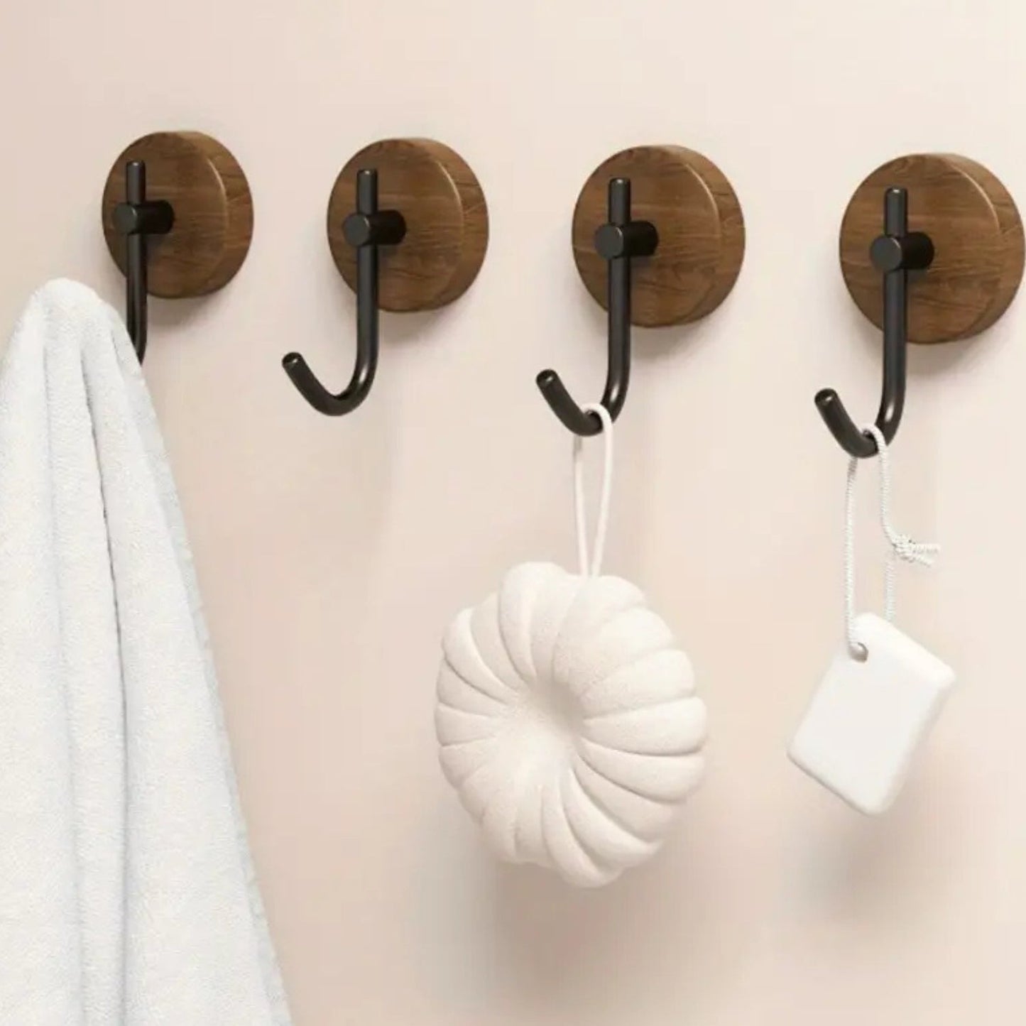 Round Self-Adhesive Timber Wall Hook for Coats and Towels