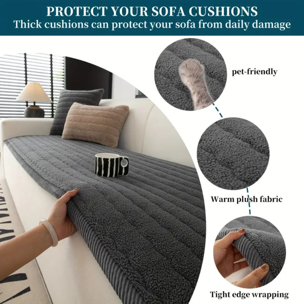 Thick Plush Microfiber Sofa Cover - Cozy & Scratch-Proof