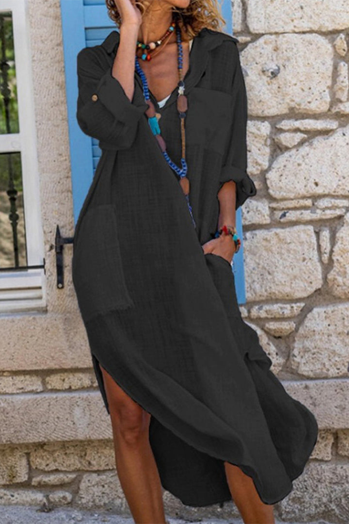 Oversized Linen Blend Summer Dress with 3/4 Sleeves