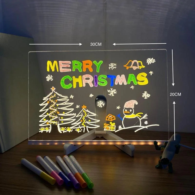 LED Dry Erase Memo Board with Adjustable Tripod and 7 Color Pens