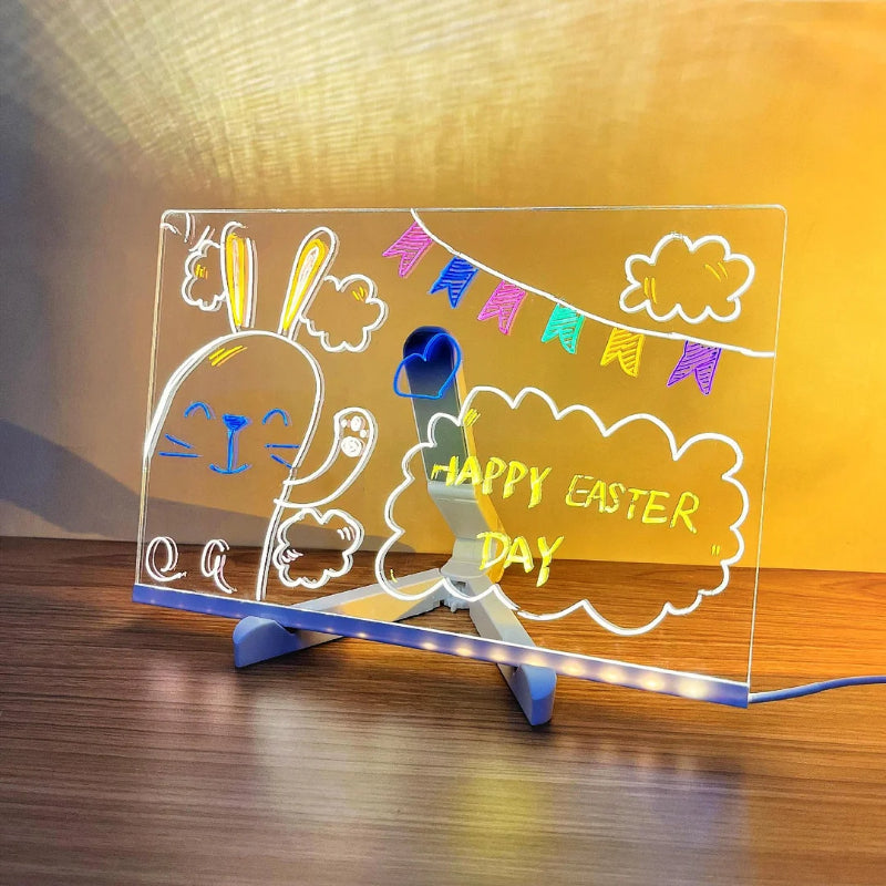 LED Dry Erase Memo Board with Adjustable Tripod and 7 Color Pens