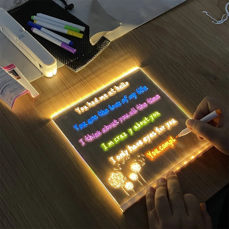 LED Dry Erase Memo Board with Adjustable Tripod and 7 Color Pens