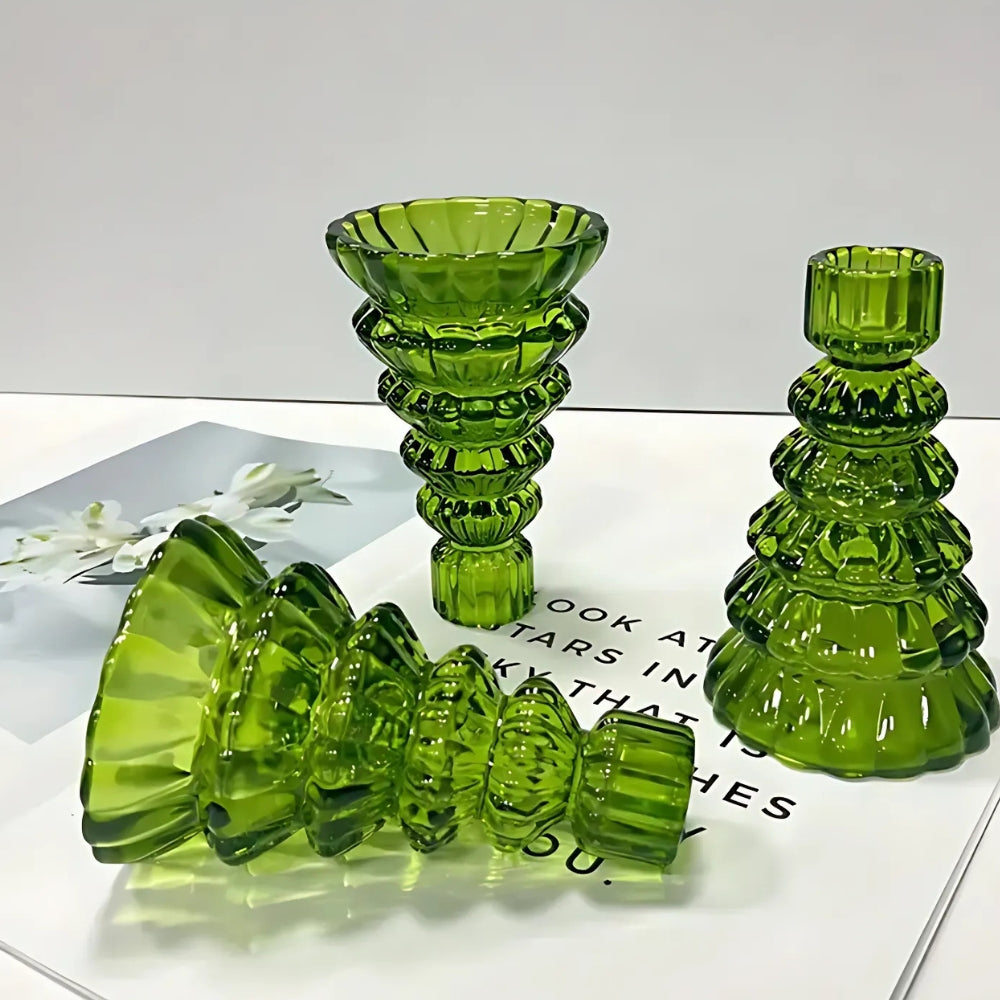 Christmas Tree Glass Candle Holders Set of 3