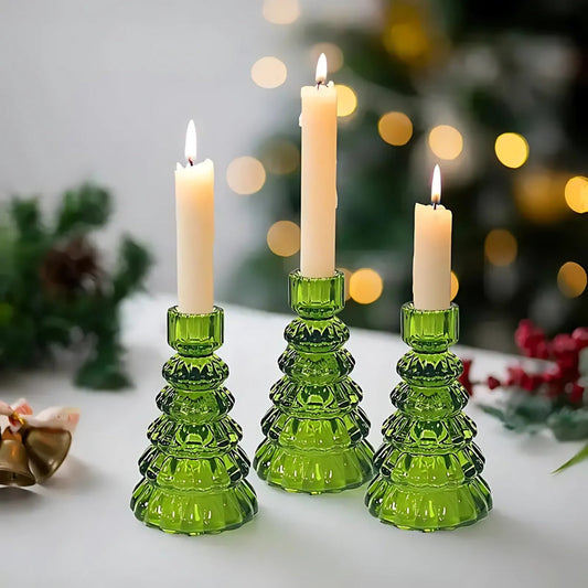 Christmas Tree Glass Candle Holders Set of 3