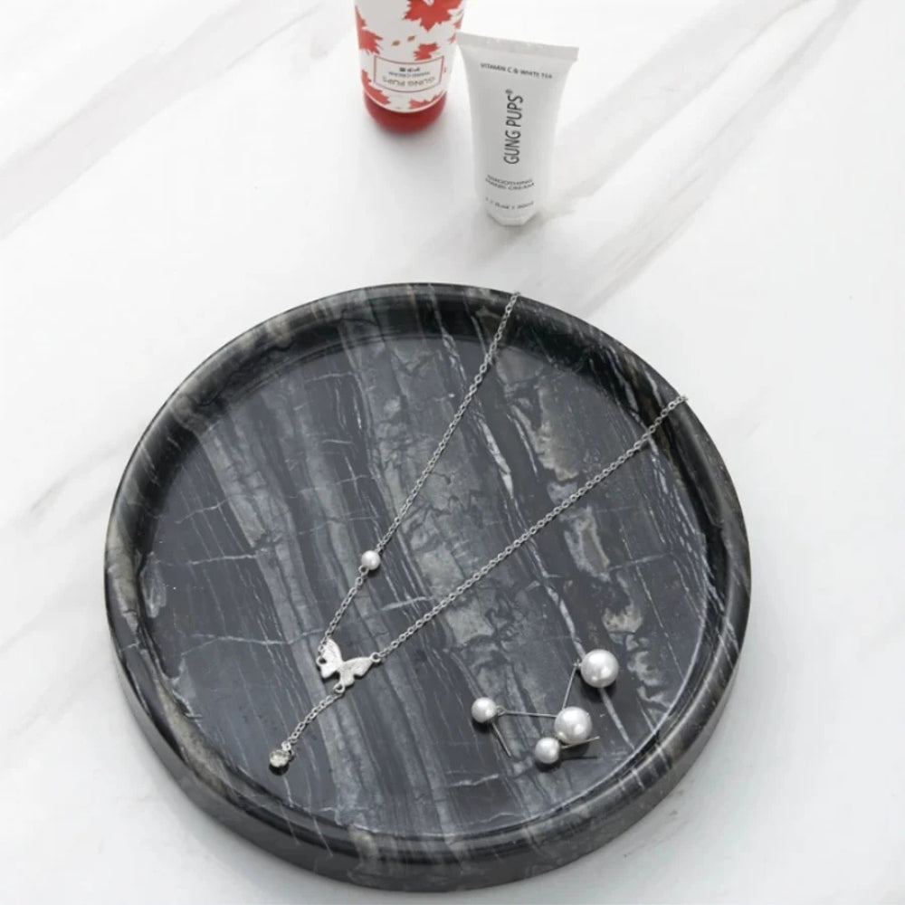 Black Marble Jewelry Tray for Vanity and Trinkets