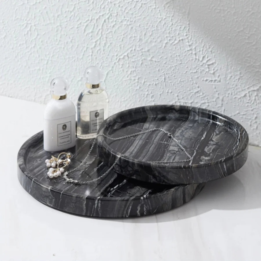 Black Marble Jewelry Tray for Vanity and Trinkets