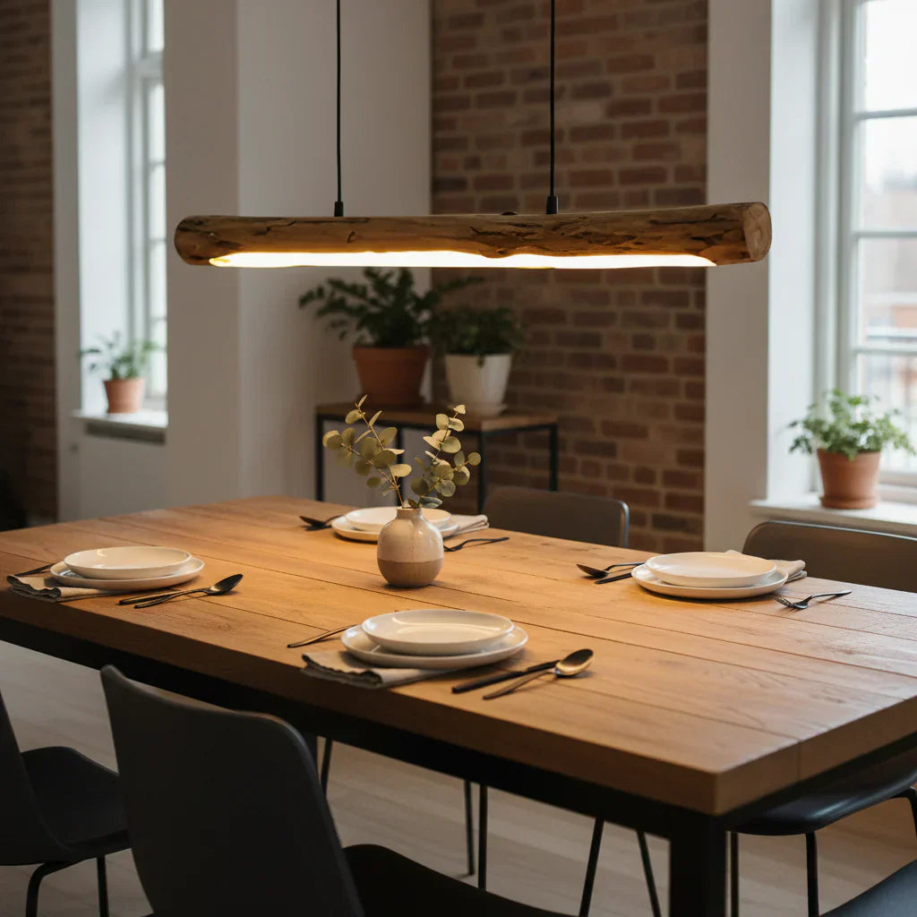 Wooden Pendant Lamp with Dimmable LED Lighting