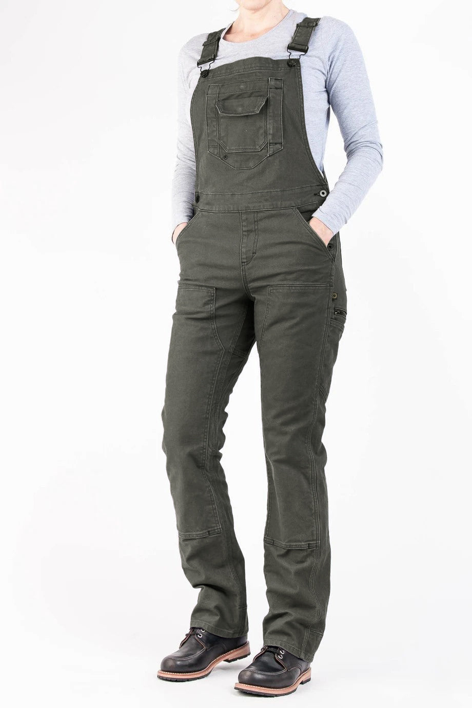 Women's Slim Fit Stretch Canvas Bib Overalls with Adjustable Suspenders