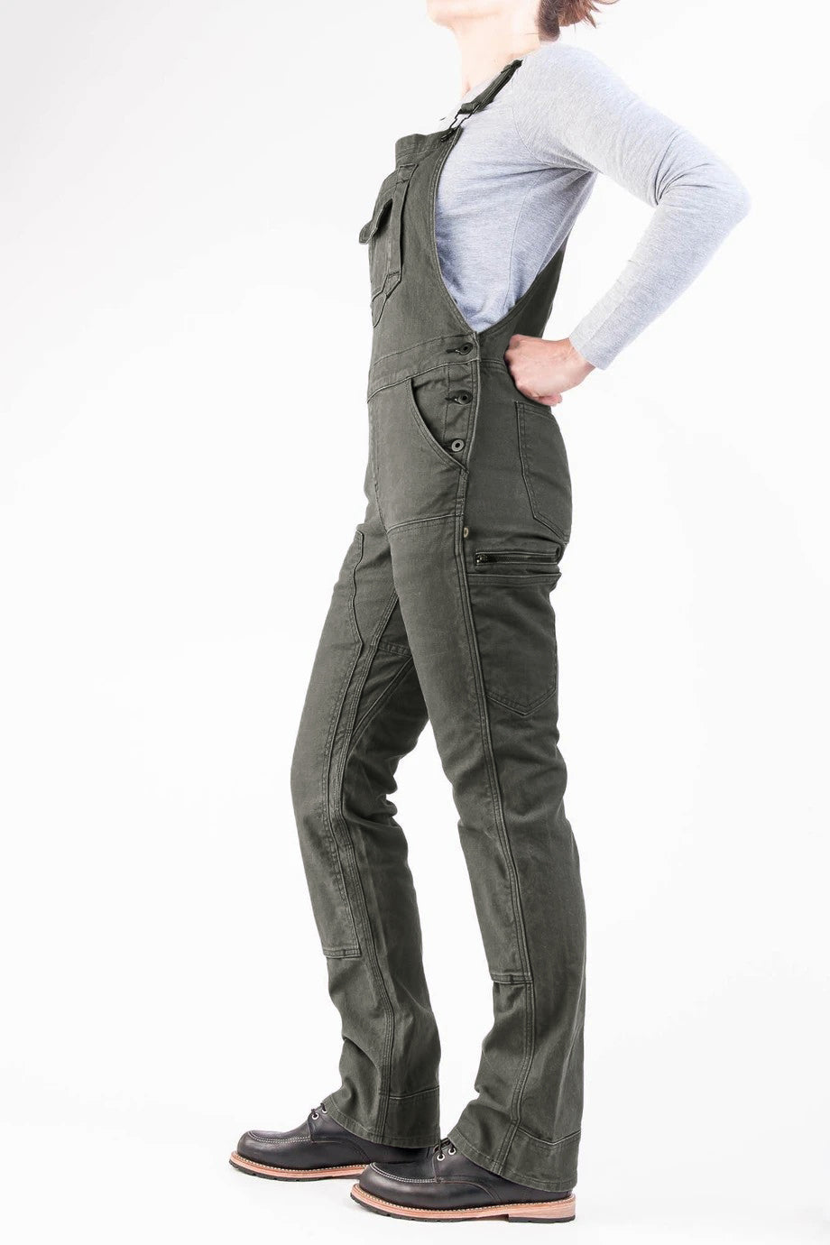 Women's Slim Fit Stretch Canvas Bib Overalls with Adjustable Suspenders