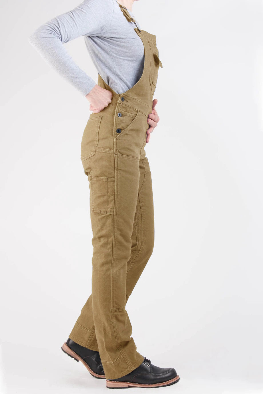 Women's Slim Fit Stretch Canvas Bib Overalls with Adjustable Suspenders