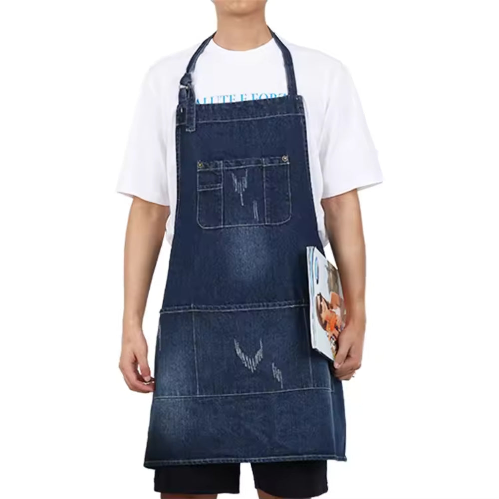 Classic Blue Denim Apron with Front Pockets