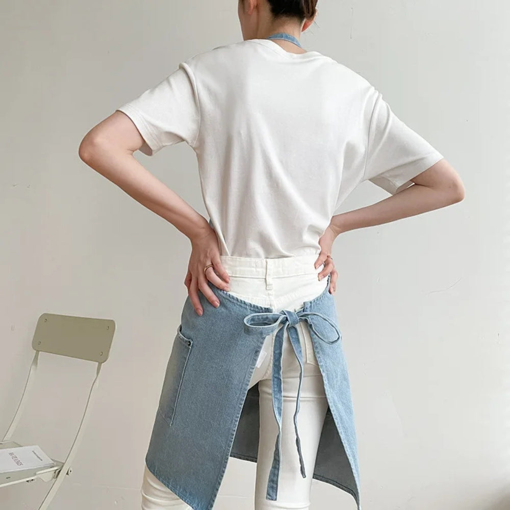 Classic Blue Denim Apron with Front Pockets