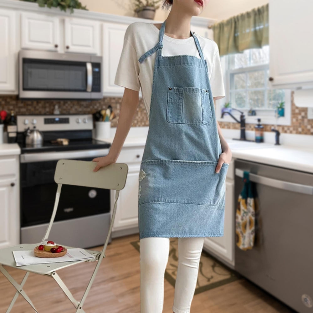 Classic Blue Denim Apron with Front Pockets