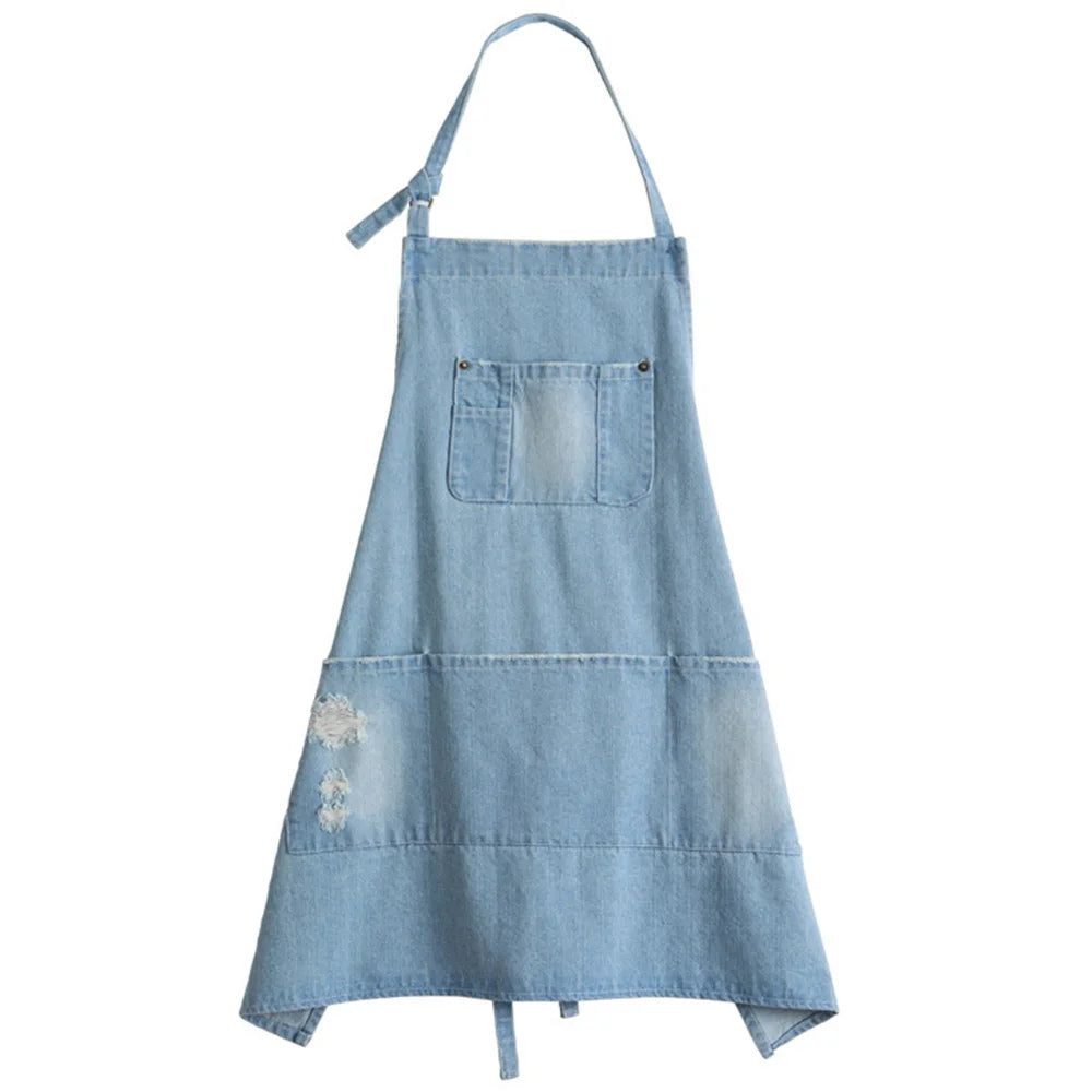 Classic Blue Denim Apron with Front Pockets