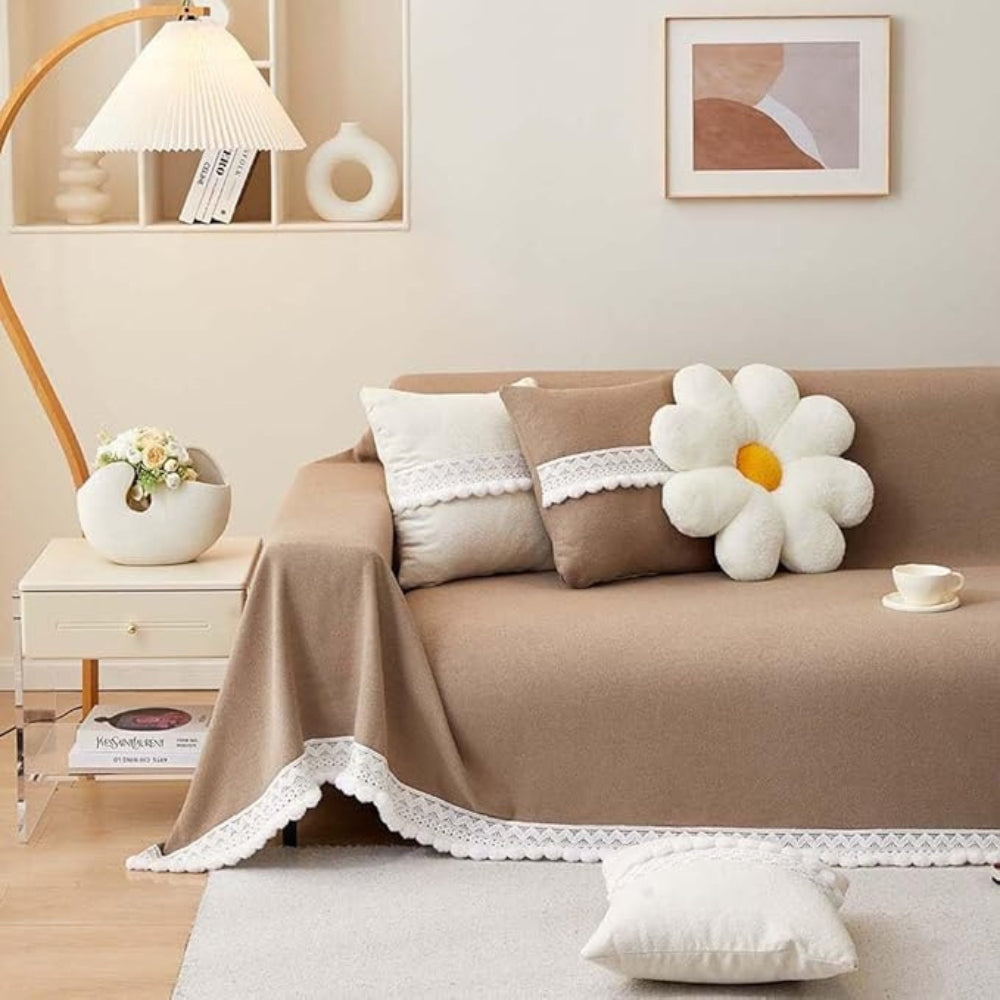 Chenille Lace Edge Sofa Cover with Non-Slip Backing