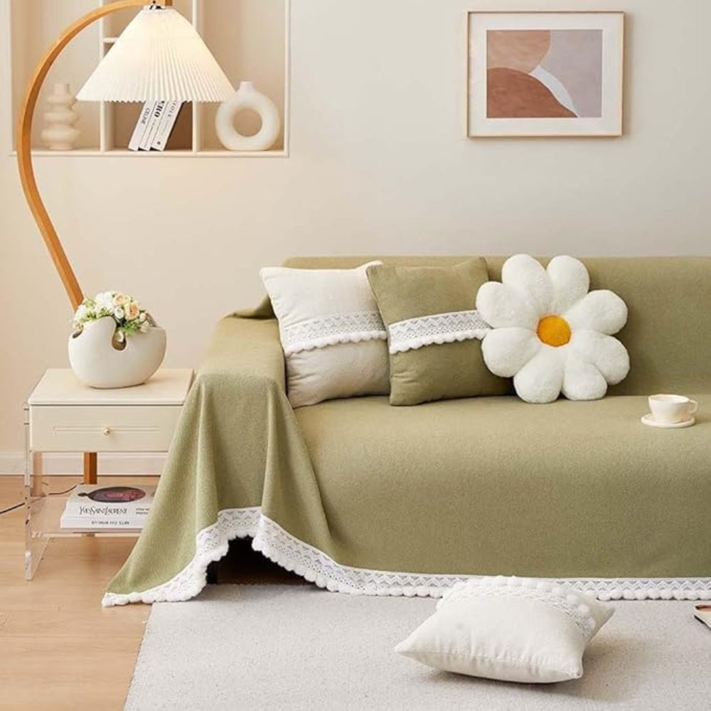 Chenille Lace Edge Sofa Cover with Non-Slip Backing