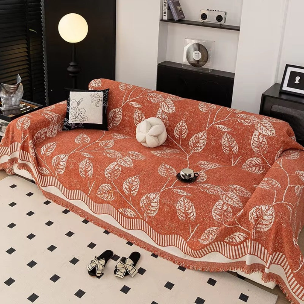 Chenille Leaf Sofa Cover - Machine Washable, Anti-Slip Design